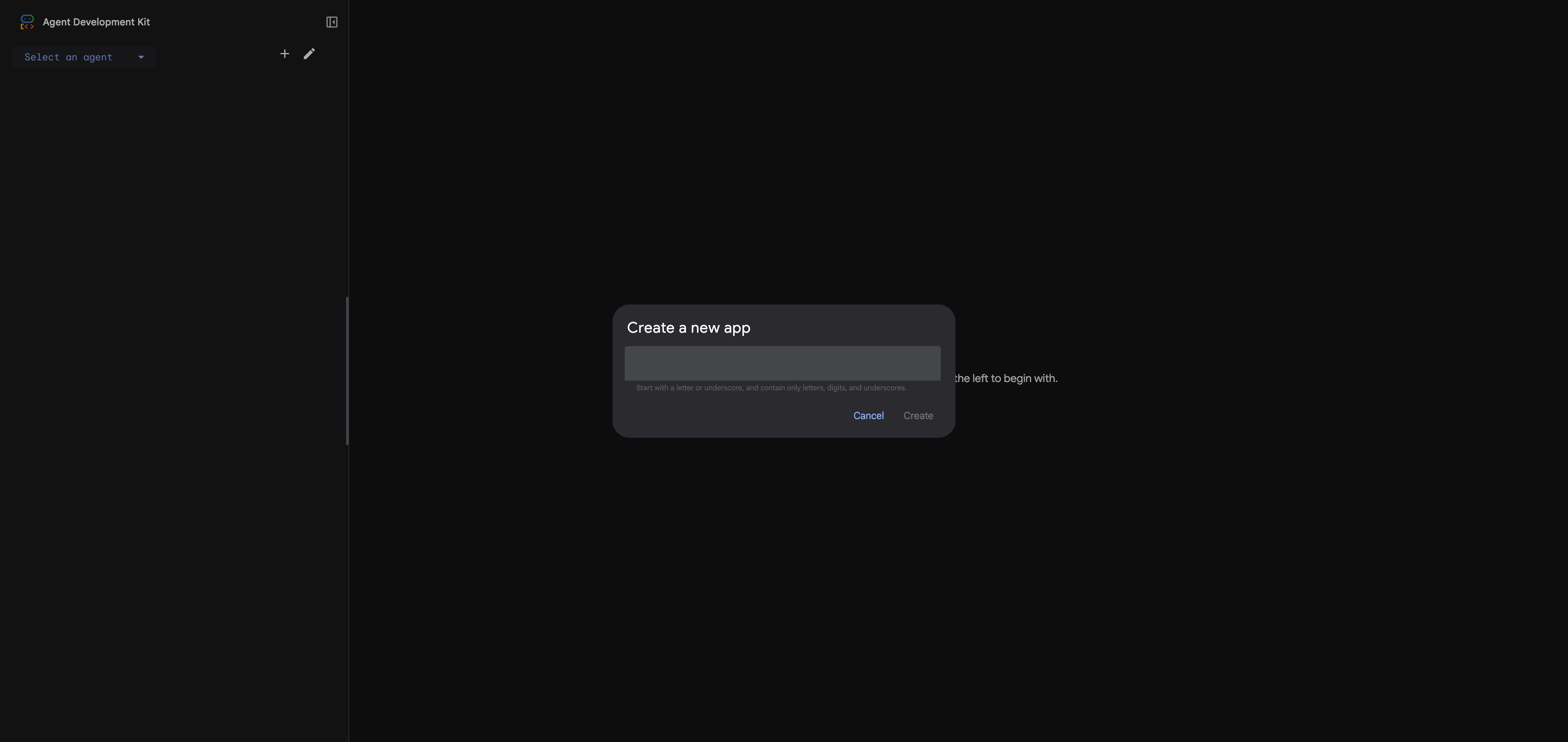 Create New App Dialog